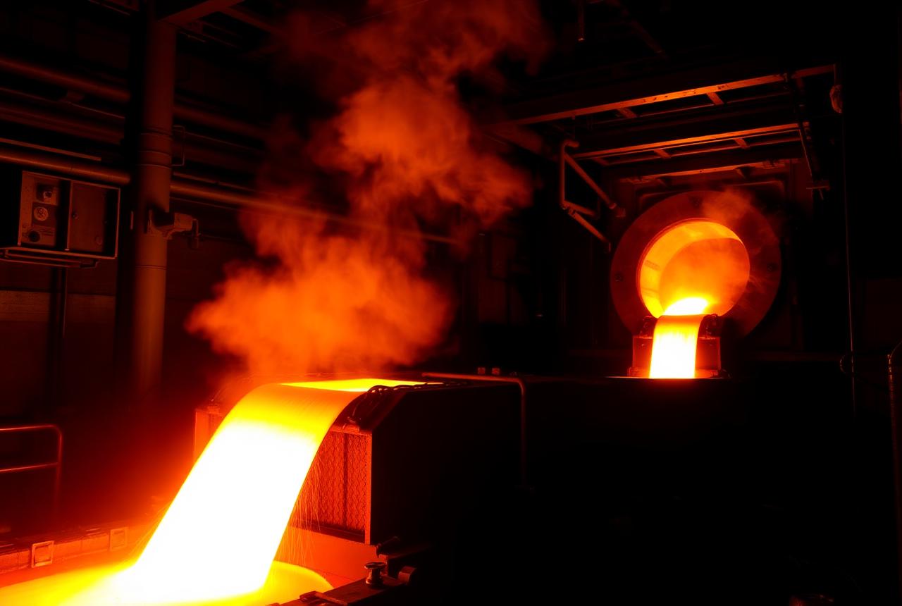Molten aluminium being poured in a foundry during alloy ingot production